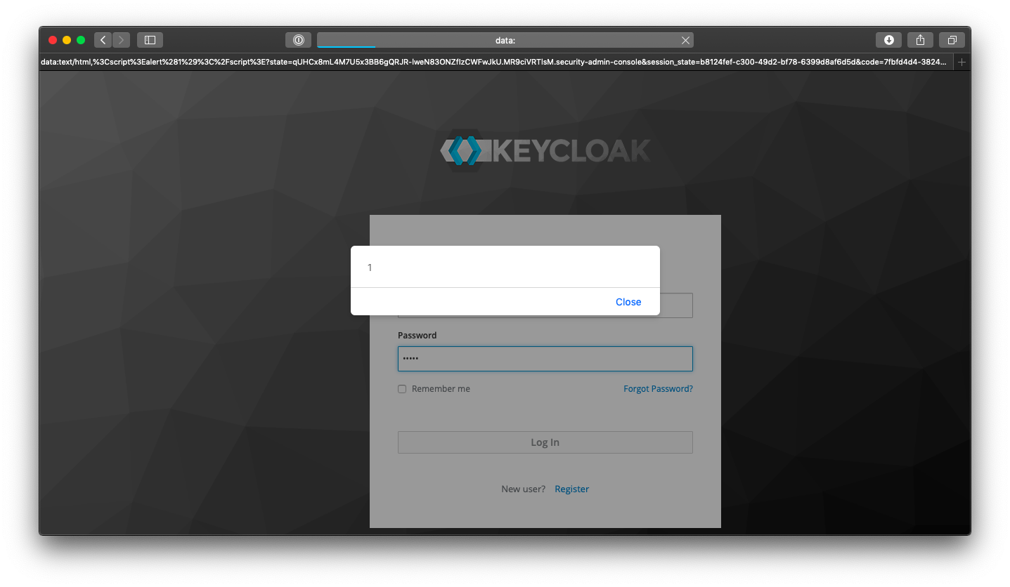 Keycloak: JavaScript Execution using data-URL
